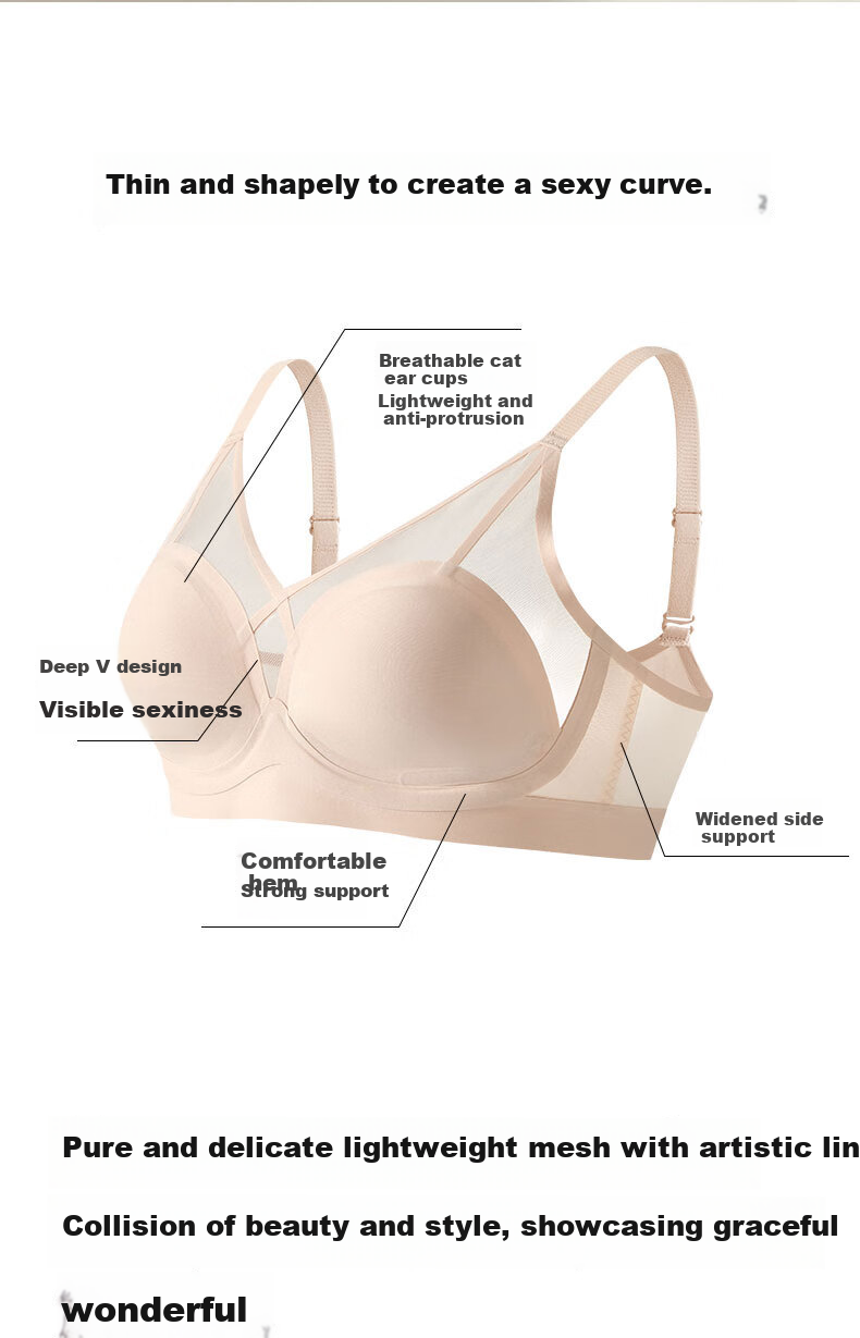 Bandgewoo Women's Large Bust Minimizing Sexy Thin Push-Up Anti-Sagging Side Support Plus Size Wireless Bra 3