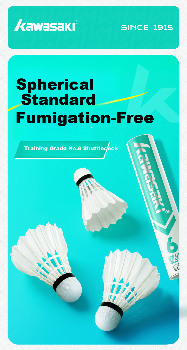 KAWASAKI Badminton Training Grade No.6 Full Round Goose Feather Durable Training and Competition Shuttlecocks 10-Pack 1