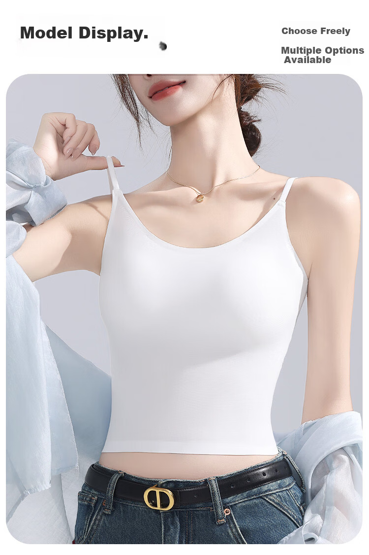 Urban Beauty [No Bra Needed] Women's Camisole with Chest Pad, Ice Silk Thin Seamless Back Beauty Underwear, Wearable as Outerwear or Innerwear 11