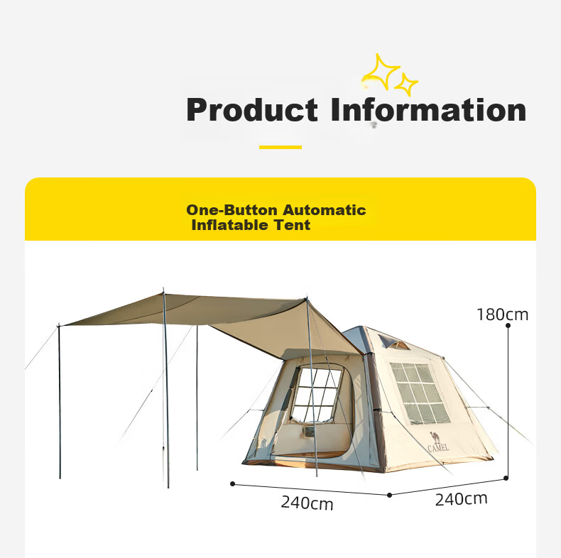 CAMEL Liuyun Xiaozhu Fully Automatic Inflatable Tent Outdoor Folding Portable Camping Complete Overnight Rainproof Tent 16