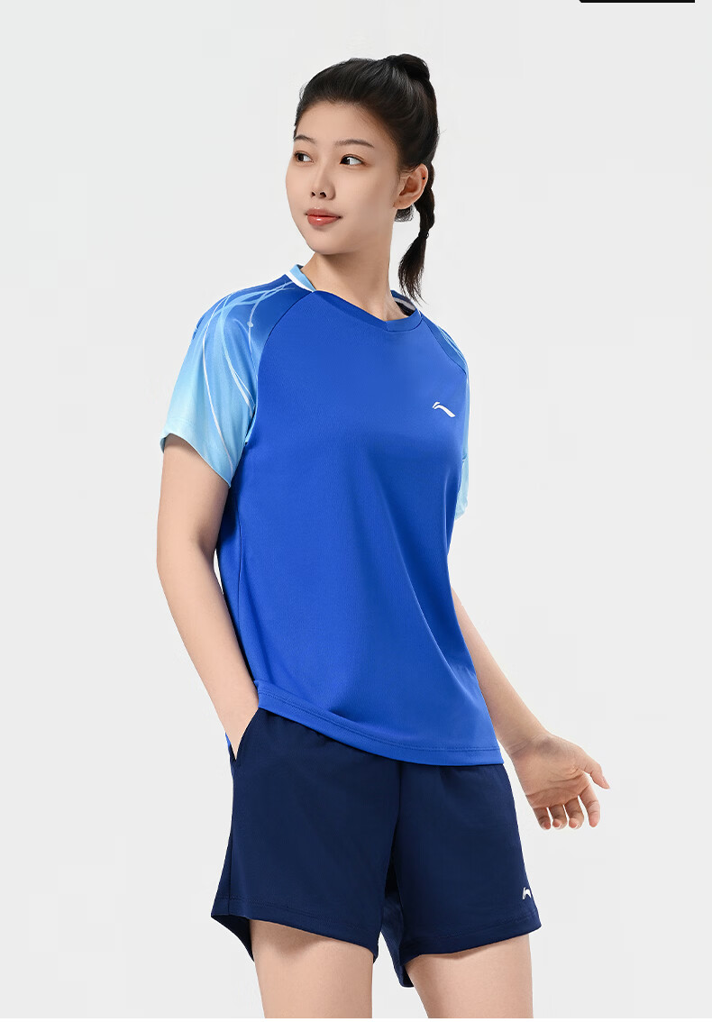 LI-NING Badminton Shirt and Shorts Set for Men, Women, and Kids, Sea Blue, Size S 12