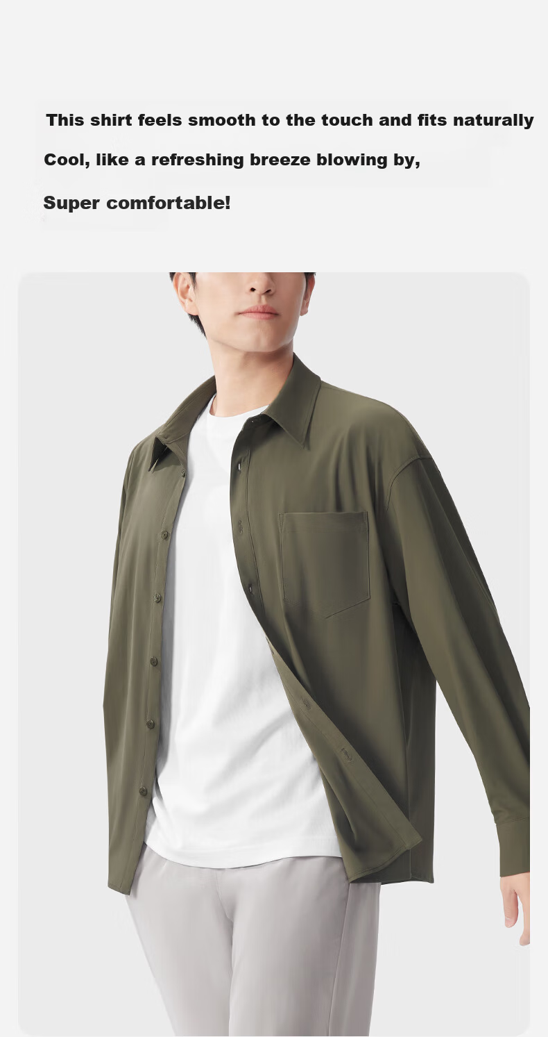 Onoko Loose Fit Sun Protection Shirt Men Long Sleeve Summer White Ice Silk Jacket UV Protection Sports Sunblock Clothing 4