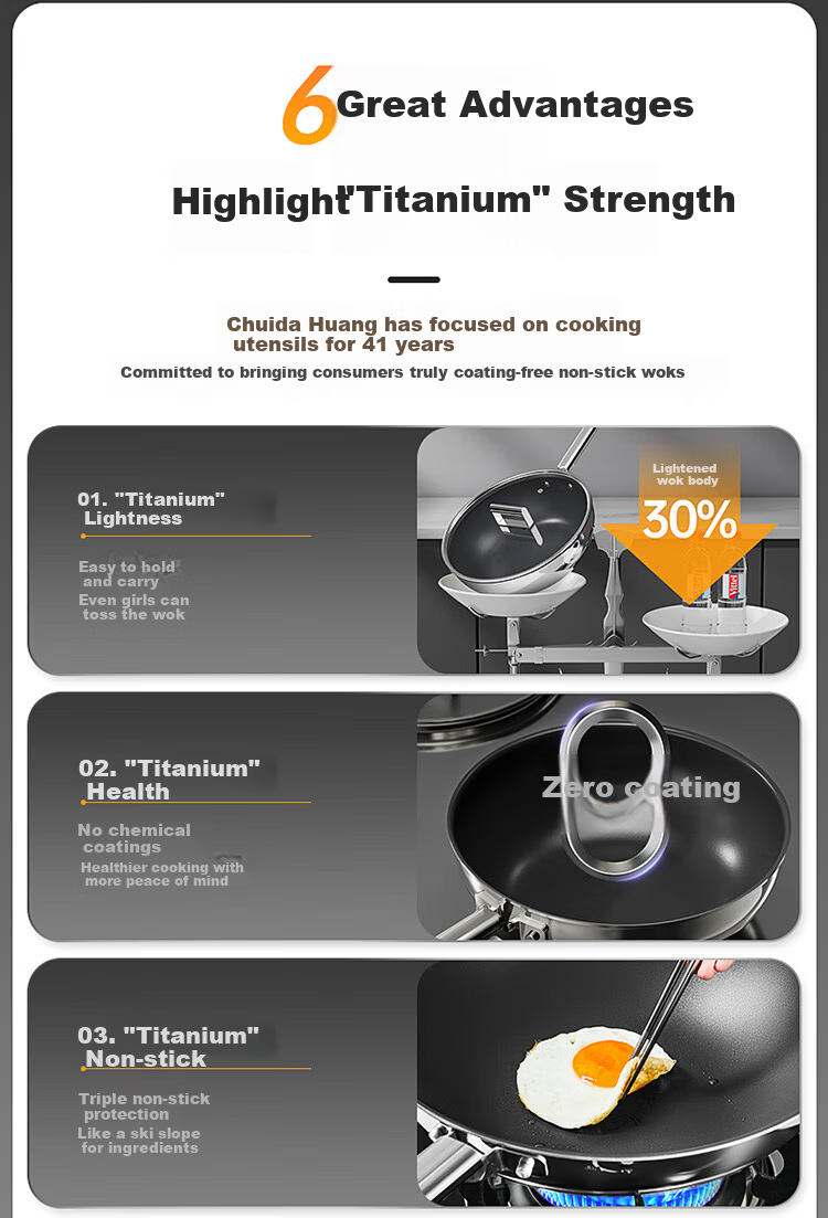 COOKER KING Fluorine-Free Coating Non-Stick Wok Multi-Functional Ultra-Light Titanium Pan 28CM for Gas and Induction Cookers 2