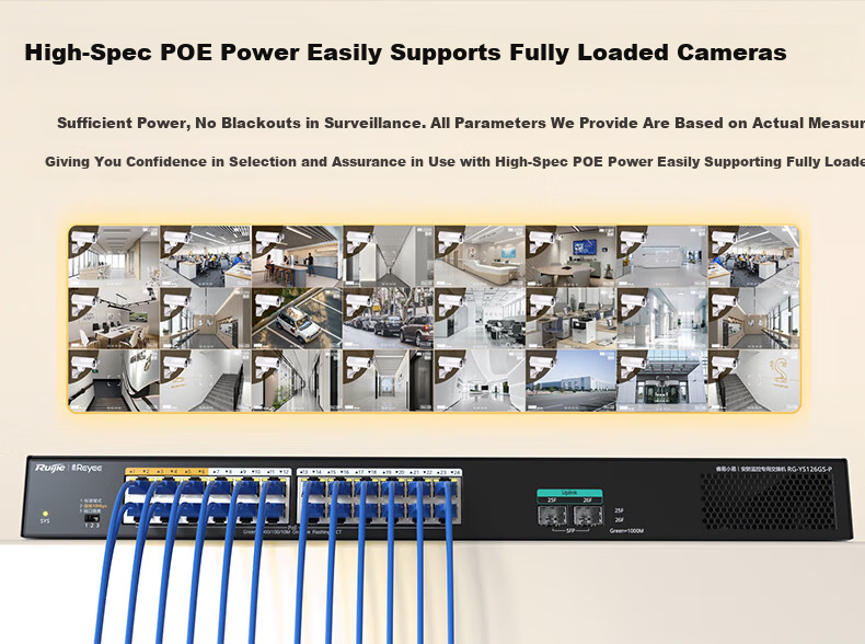 Ruijie 16-Port Gigabit PoE Surveillance Switch RG-YS118GS-P 180W PoE Power Supports Full Load 16x 400W Cameras PoE Power Supply for Cameras 7