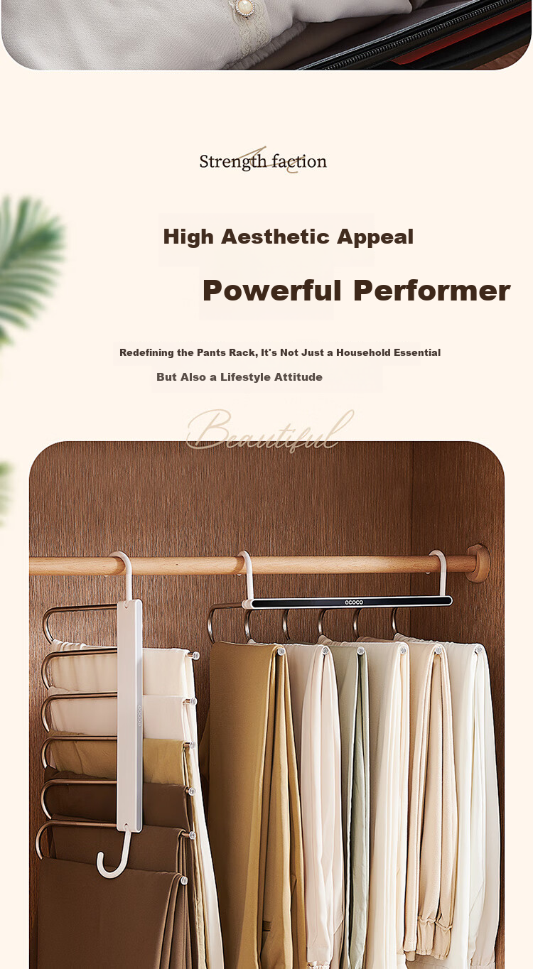 Ecoco Multifunctional Non-Slip Pants Hanger Clips, No-Marking Trousers Clips for Wardrobe Storage, Stackable Hanging Organizer 25001 13