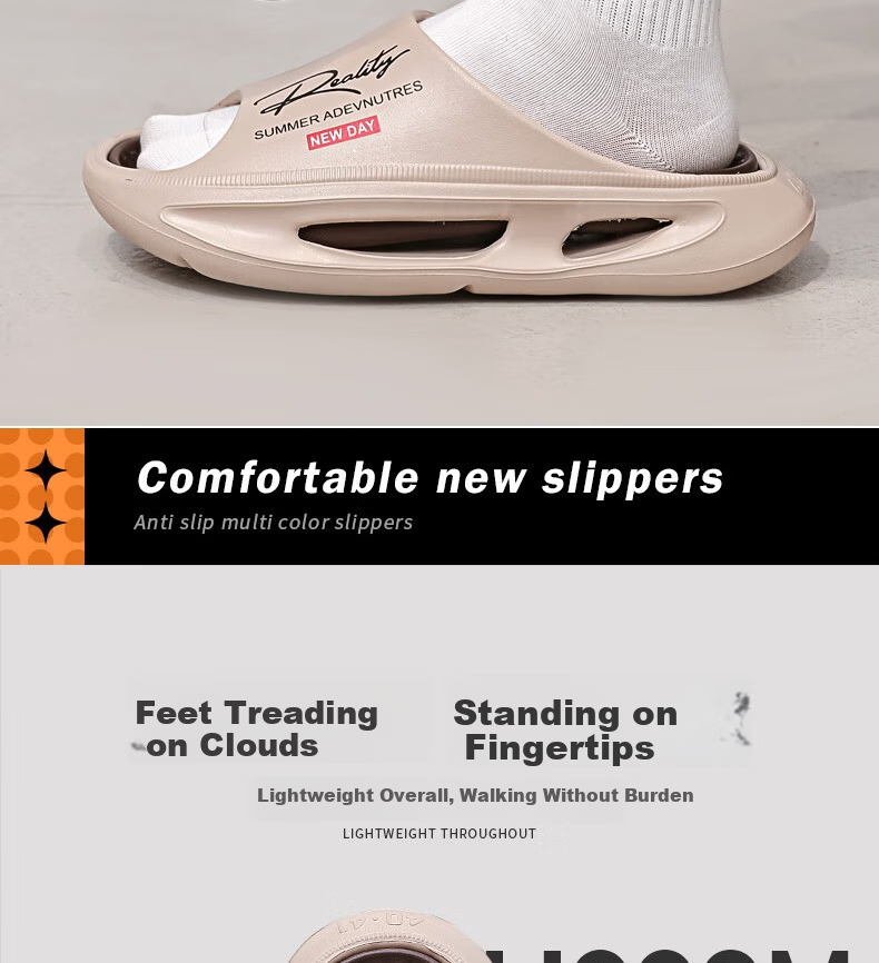 Huamei Jianbu Men's Fashion Sports Slippers Non-Slip Wear-Resistant Thick Sole Outdoor HM28861 Khaki Brown Size 44-45 2