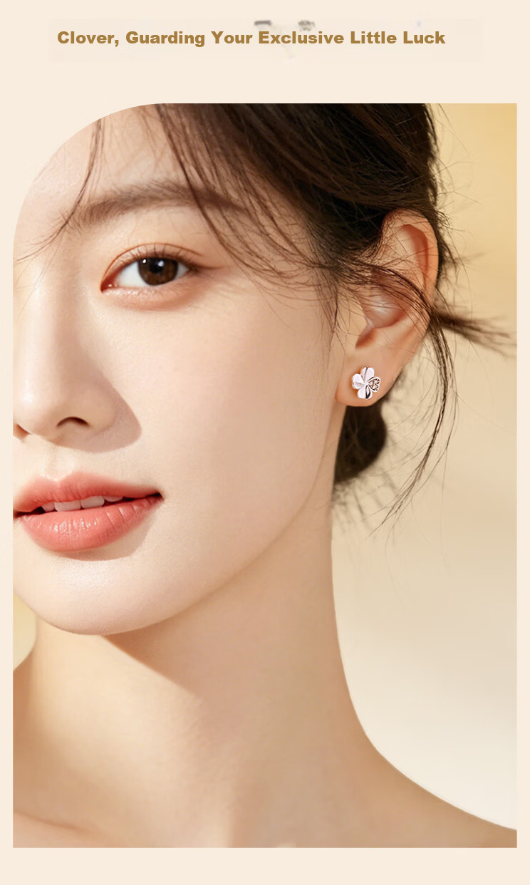 Zhenshangyin China Gold Four-Leaf Clover Sterling Silver 999 Earrings, 2026 New Light Luxury Birthday 520 Gift for Girlfriend 10