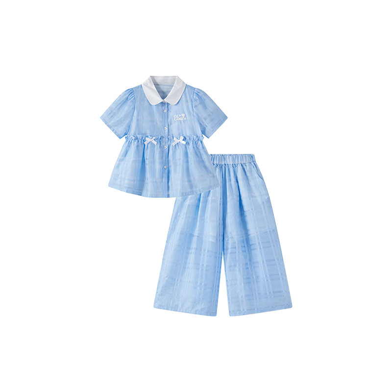Disney Girls' 2026 New Summer Thin Doll Collar Short Sleeve Top and Casual Wide-Leg Pants Two-Piece Set