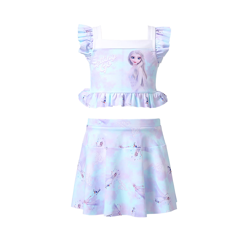 Disney Girls' Two-Piece Skirt Swimsuit New Style Toddler Girls Swimwear D36536S2G Blue Elsa Size 120