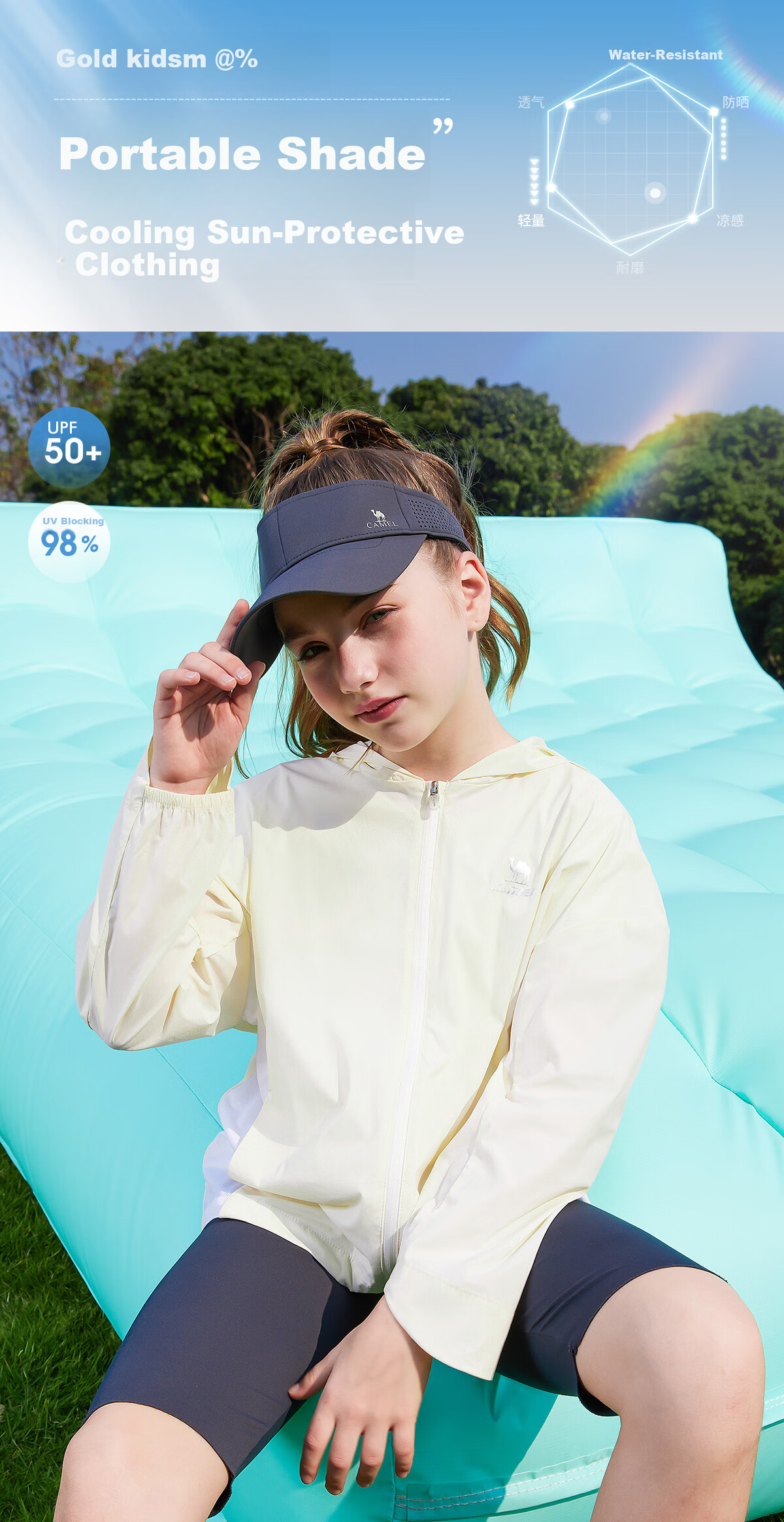 CAMEL Children's Sun Protection Clothing, Summer Lightweight Jacket, Cool Breathable Skin Coat, Outdoor UV Protectio 1