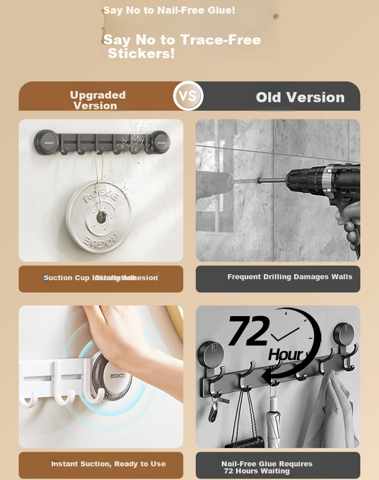 Ecoco Suction Cup Hook Door Hanging Strong Adhesive No Drilling Bathroom Kitchen Entryway Key and Hat Rack 25228 White 6