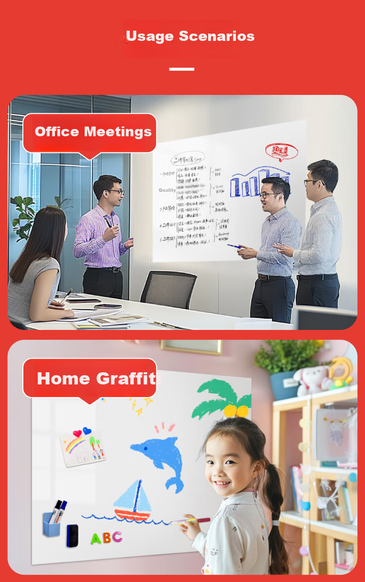 JONEVEE 80cm x 120cm Soft Whiteboard Wall Sticker Removable Easy-to-Write Erasable Kids Doodle Drawing Magnetic Blackboard Memo Office Teaching Projection WT8012 9