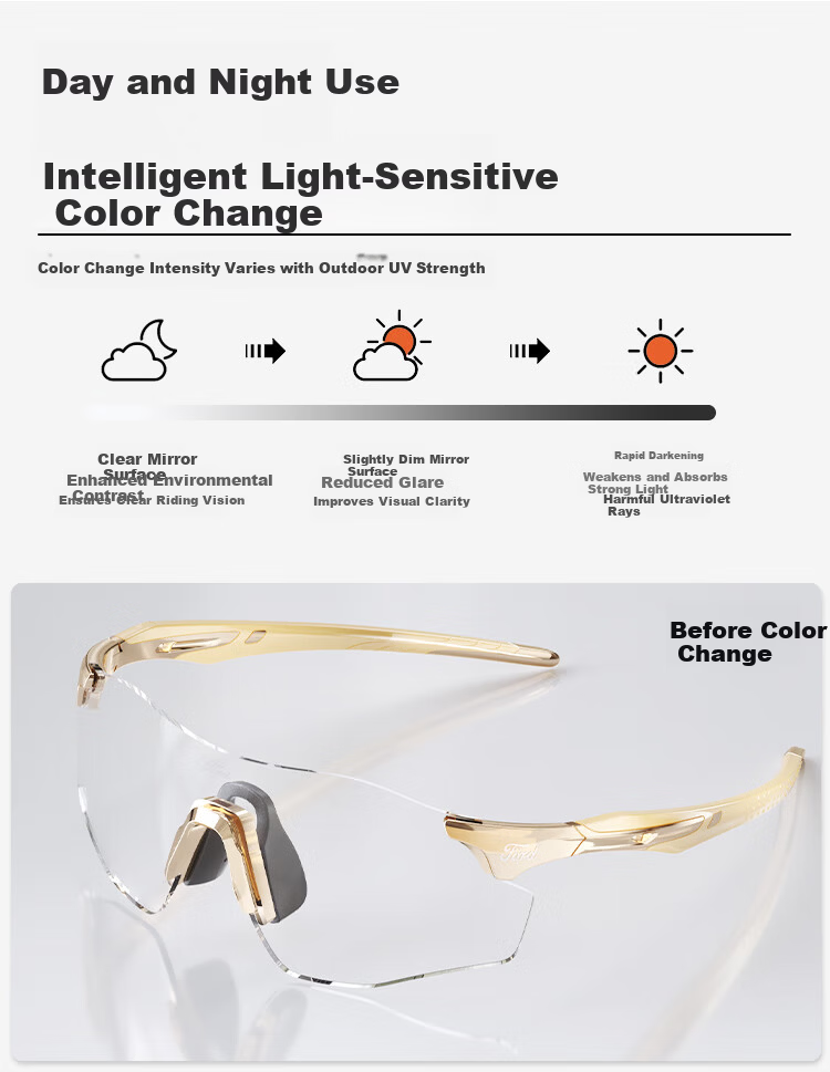Fute Outdoor Cycling Sunglasses, Running Fitness Myopia Glasses for Men And Women, Photochromic Protective Eyewear F133-01 Transparent Champagne 5