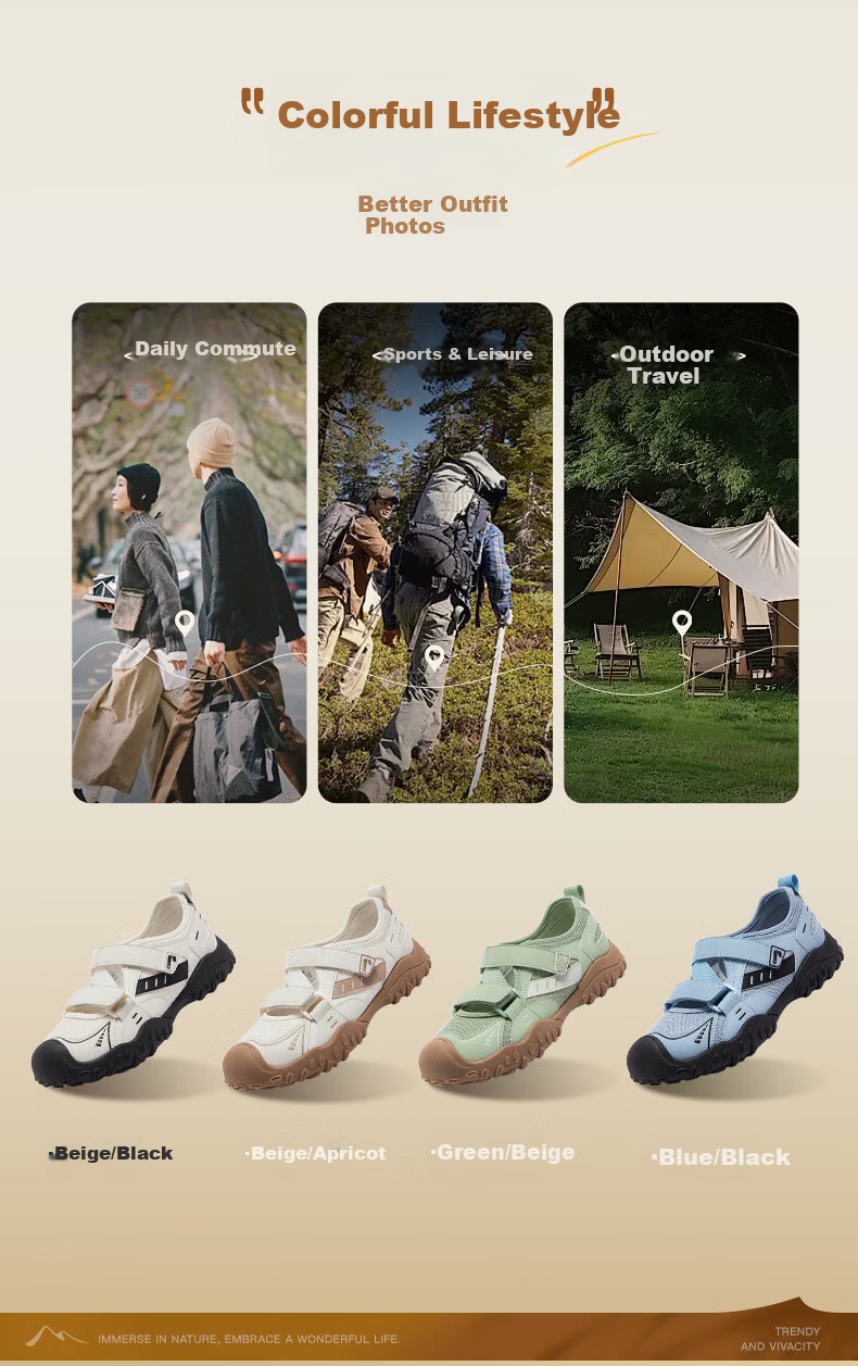 CAMEL Cute Ugly Style Women's Breathable Outdoor Casual Shoes Magic Tape Sports Sandals L26M577012 Beige/Black 38 3