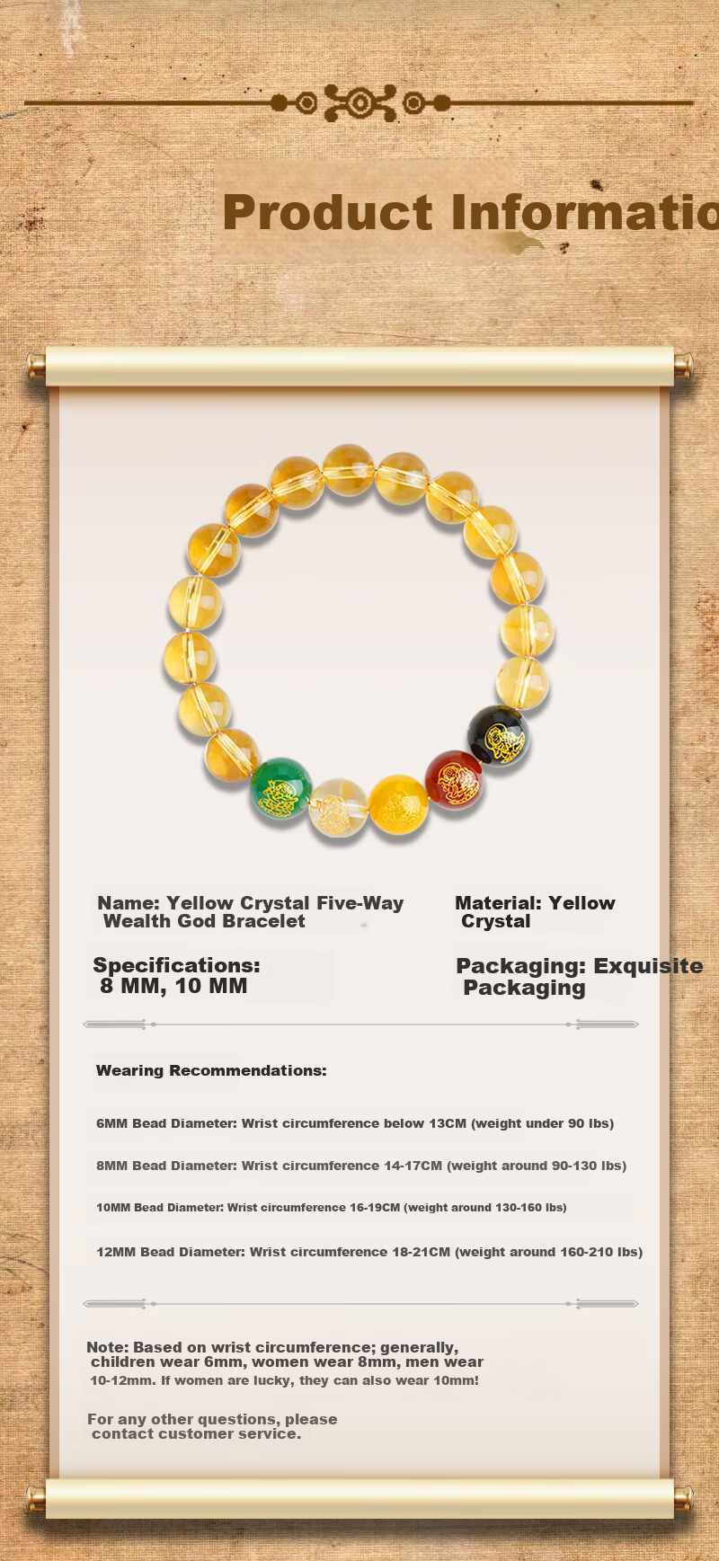 Benmingtang Five-Way Wealth God Natural Yellow Crystal Bracelet Women's Fortune Bead Bracelet 520 Valentine's Day Gift for Girlfriend 5