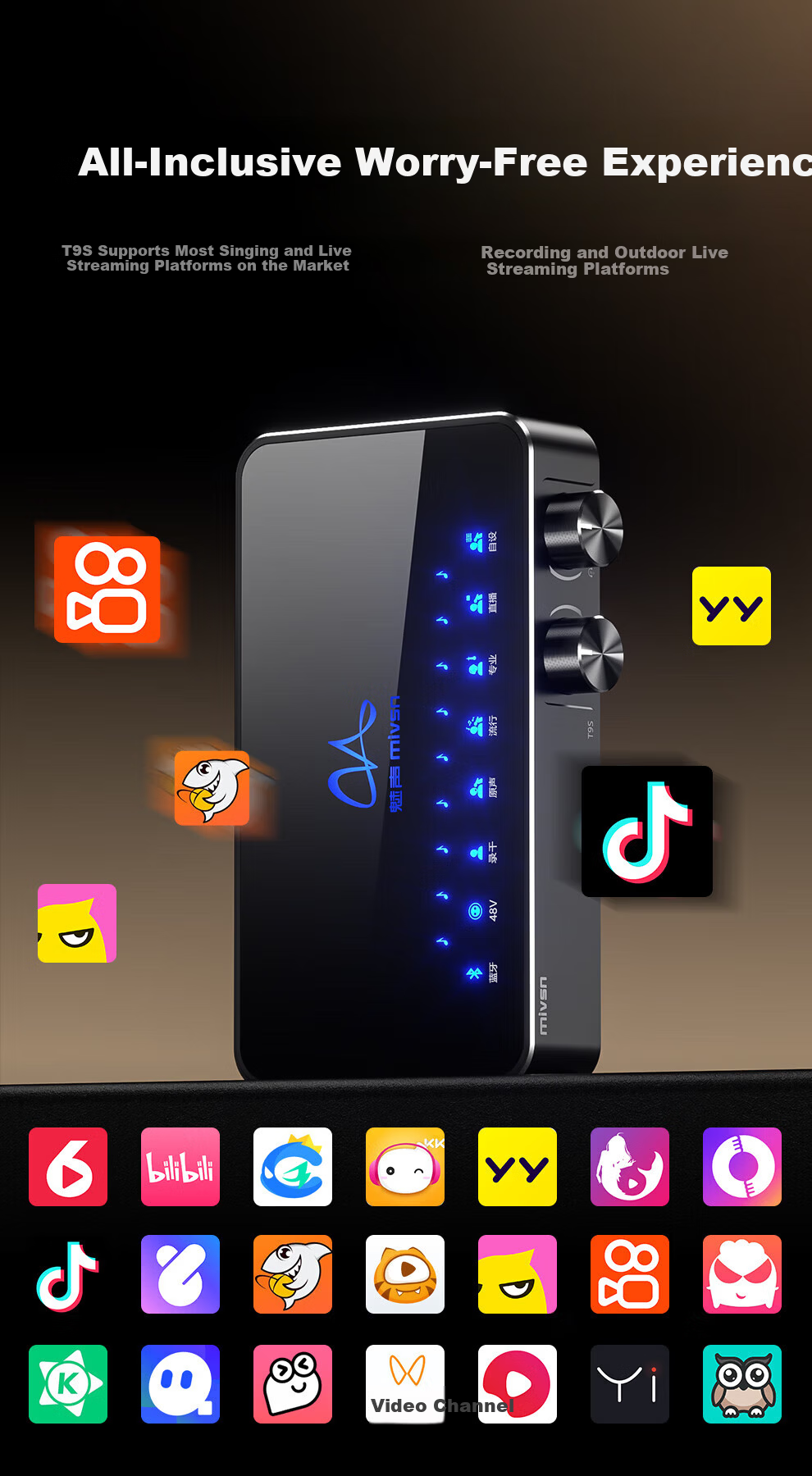 Meisheng T9S Sound Card Live Streaming Equipment Complete Set for Karaoke, External Mobile Phone And Computer Microphone, Wireless Microphone, Douyin Singing Recording, Voice Acting, Gaming, Outdoor Live Streaming Professional Kit 23
