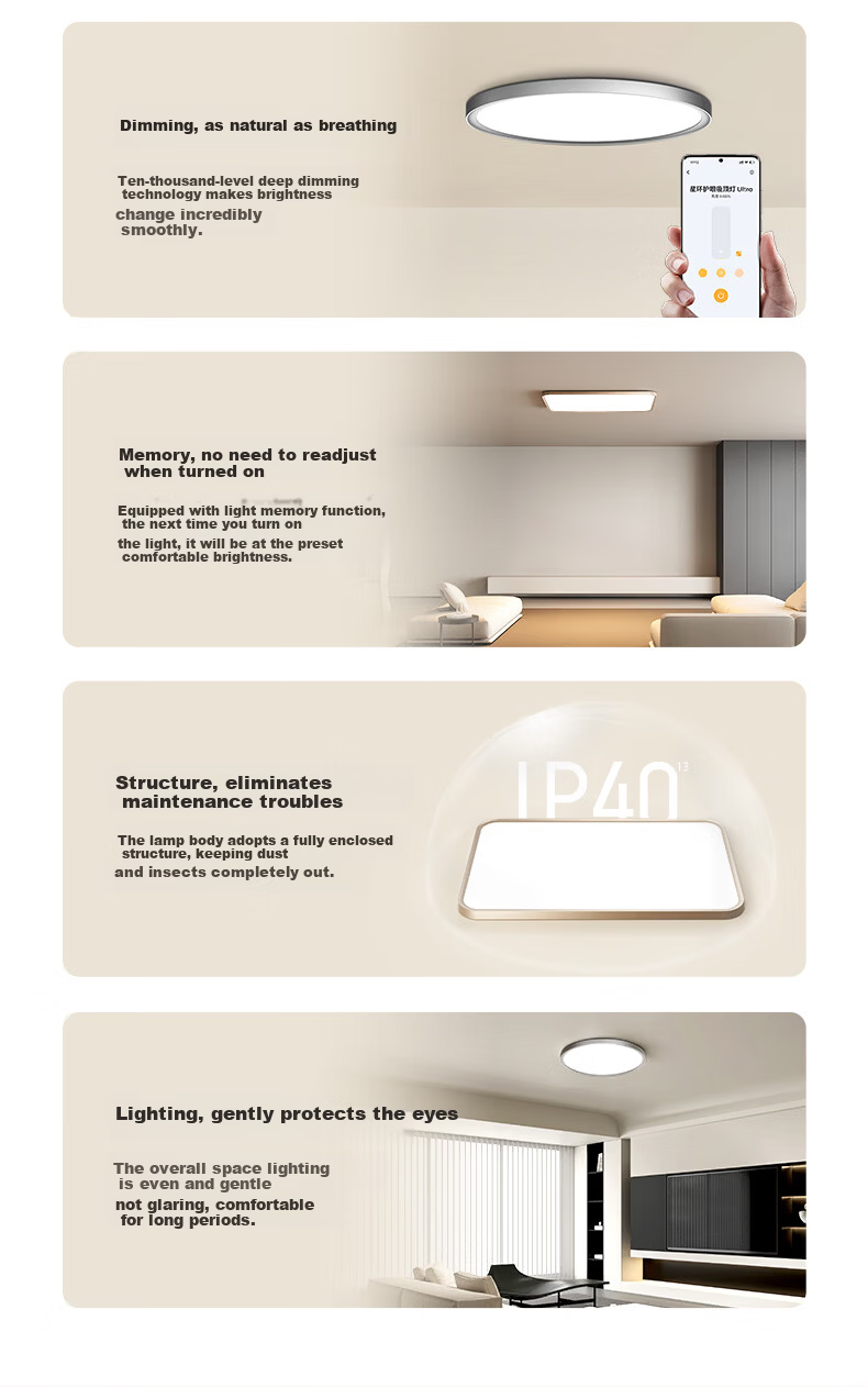Lipro Eye-Protecting Ceiling Light, Full Spectrum, Whole House Simple Bedroom Lamp, Star Ring Ultra, Bright Moon Silver, 50W 12