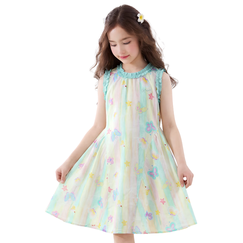 Disney Girls' Summer Cotton Dress Princess Style Long Dress for Older Girls 1A108 Pink Size 150