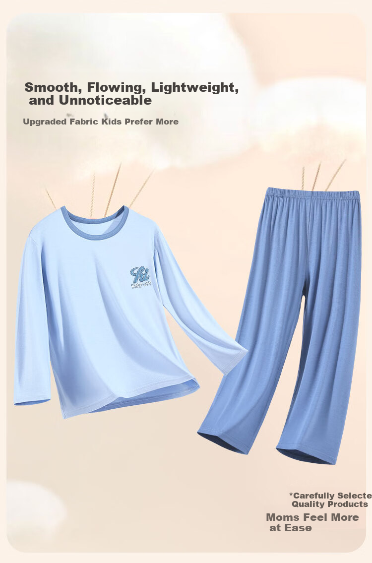 Mianzhi Boys' Pajamas 2026 Spring Summer Long Sleeve Homewear Set for Older Kids and Teens Comfortable Air-Conditioned Home Clothes 5