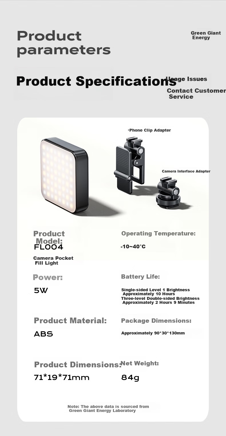 Llano Portable LED Pocket Bi-Color Fill Light Live Streaming Photography Light for Mirrorless Cameras and Smartphones Indoor Portrait Constant Light Built-in 2000mAh Battery Long-lasting 15