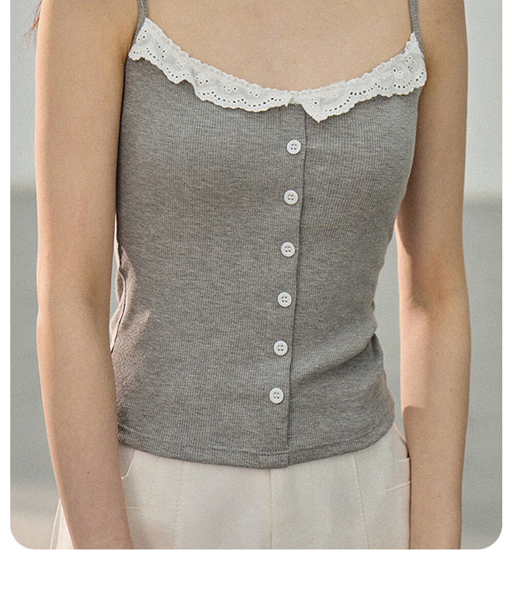 Modal Lace Trim Camisole Top with Built-in Bra Pads, French Style, Pure Desire Look, Women's Innerwear and Outerwear Layering Shirt 12
