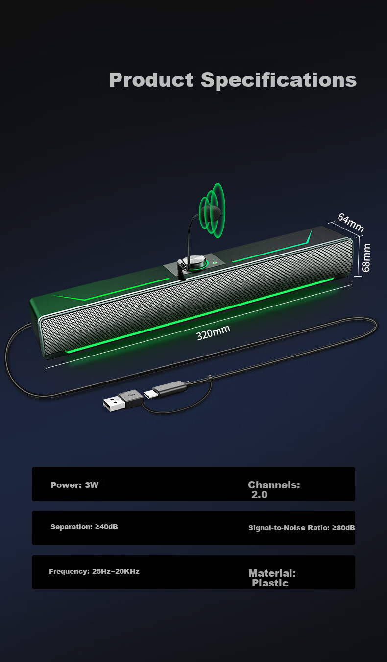 SADA V-196 Microphone Wired USB Bluetooth Speaker Multimedia Soundbar Subwoofer Type-C for Desktop Laptop 5