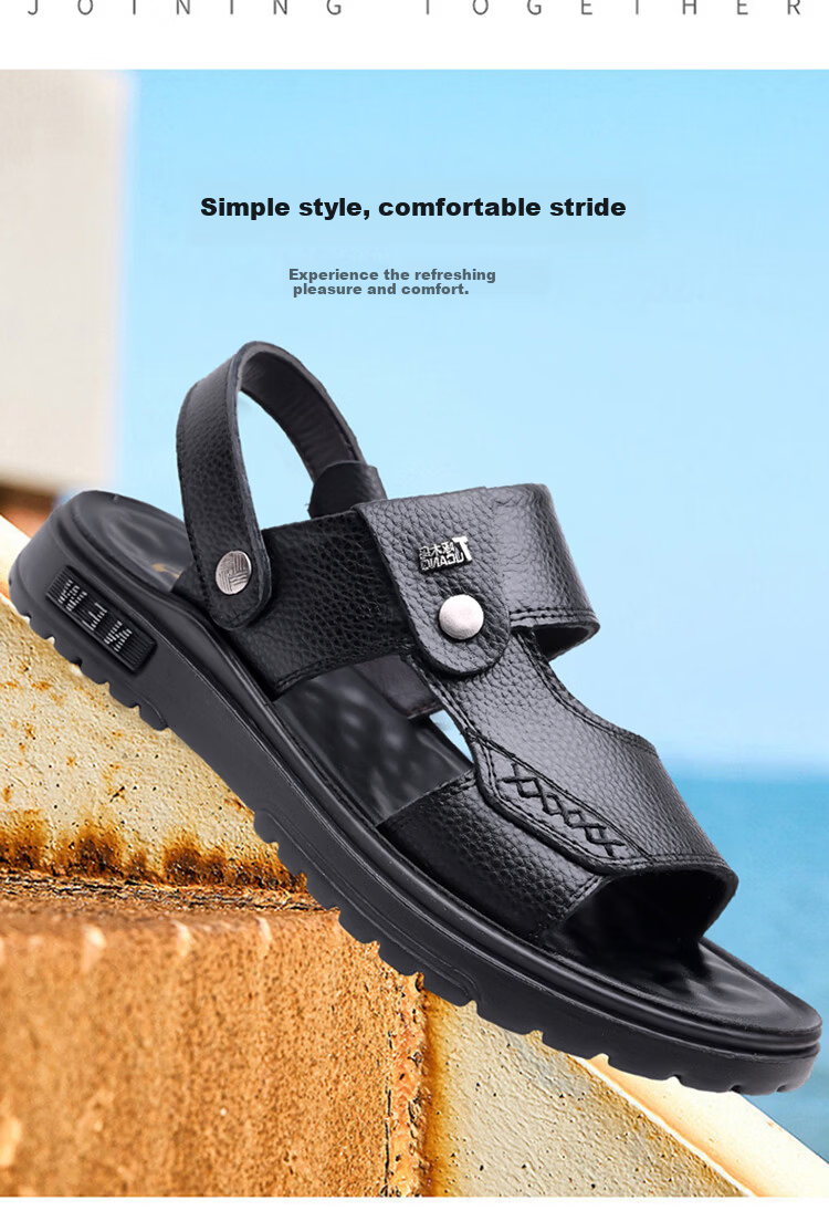 Woodpecker Men's Summer Casual Soft Sole Genuine Leather Beach Sandals Non-Slip Cowhide 3
