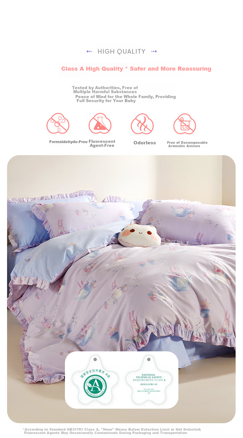 Luolai Children's 3-Piece Set Baby A-Class 100% Combed Cotton Kindergarten Pure Cotton Quilt Cover Bed Sheet Pillowcase 120*150cm 3