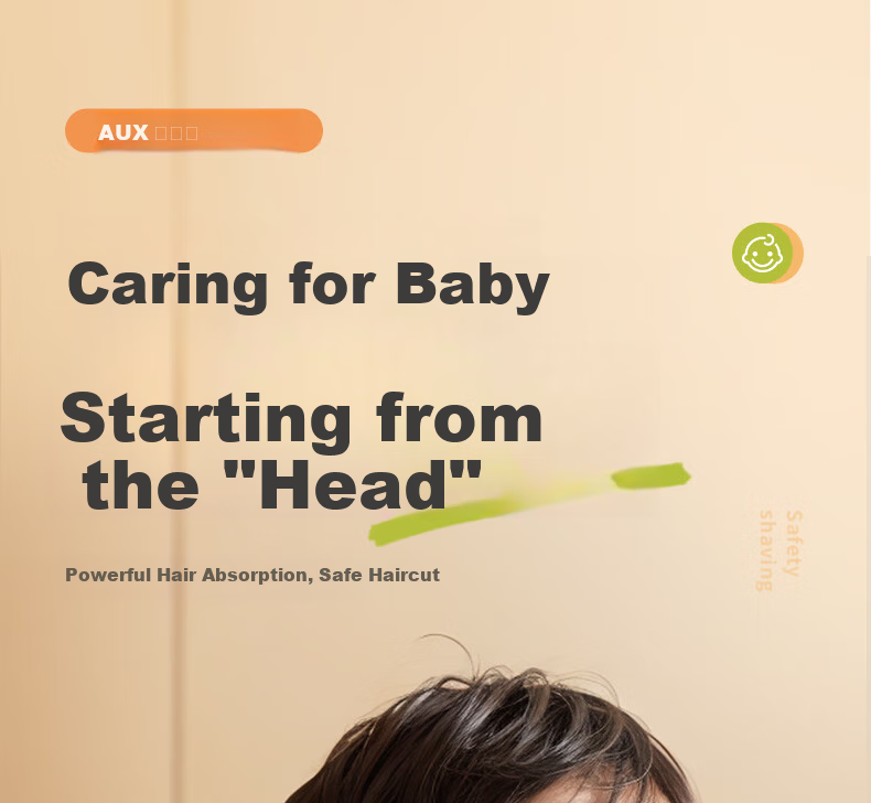 AUX Automatic Baby Hair Clipper Children's Trimmer Newborn Hair Shaver Safe Scalp Electric Hair Cutter Baby Haircut Tool 7