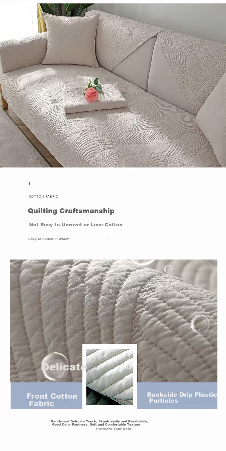 AVIVI Sofa Cushion, All-Season Sofa Cover, Pure Cotton Non-Slip Sofa Slipcover, Bed Headboard Cover, Bay Window Pad, 90*180 Yuora 3