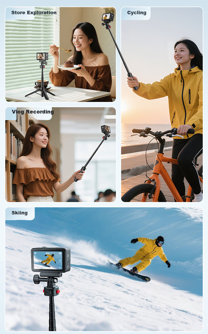 Pisen Magnetic Mini Quick-Release Tripod Extension Selfie Stick for DJI Action 6 5 Pro 4 / GoPro / Insta Sports Camera Portable Photo Handle Live Streaming Stand 8