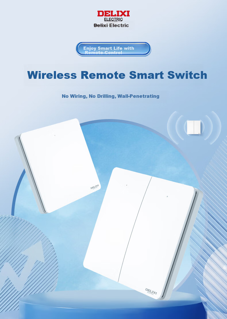DELIXI Wireless Switch Panel Remote Control Switch Smart Switch Wireless Three-Gang Double Control Kit 2