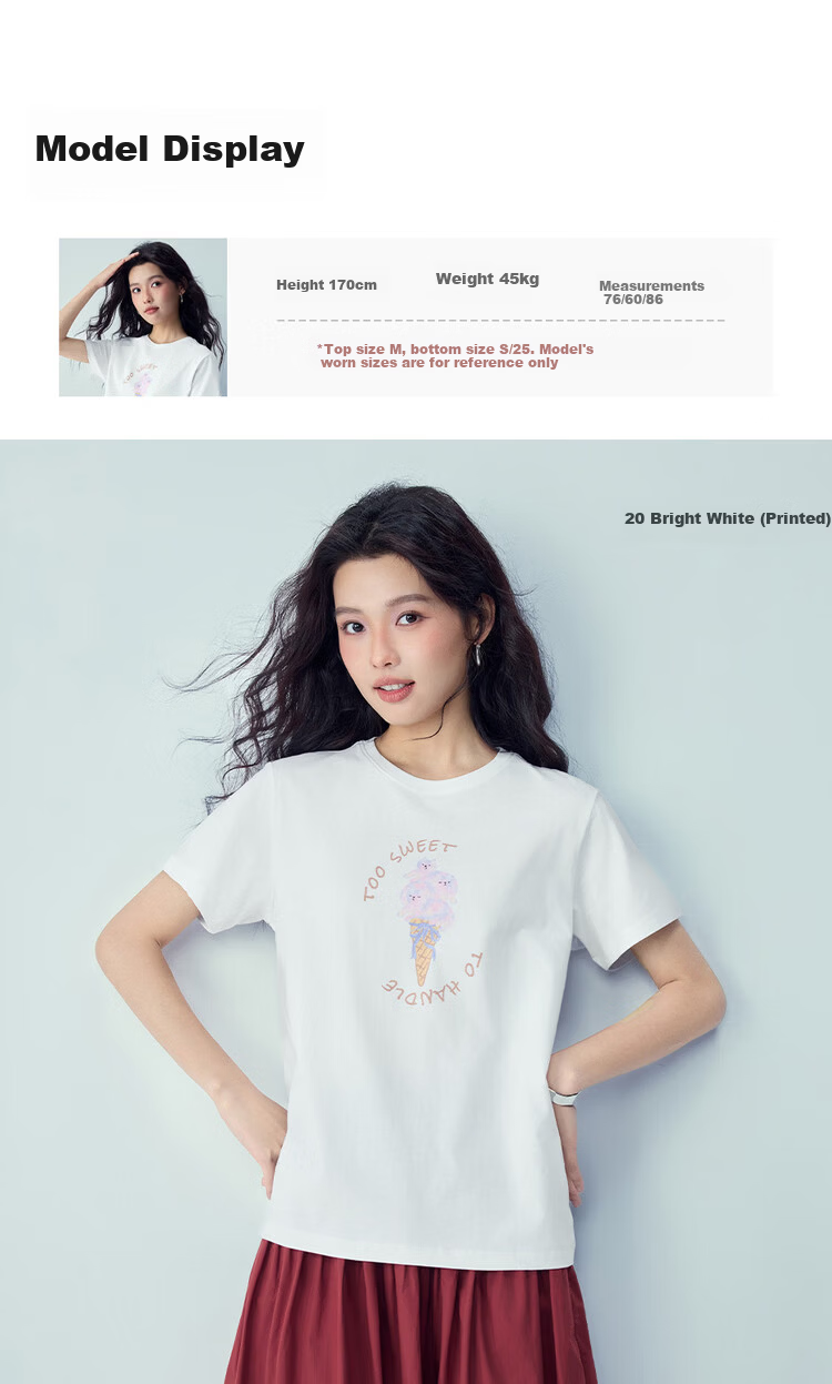 Giordano Women's Short Sleeve T-Shirt Summer New Pure Cotton Dessert Theme Print Crew Neck Casual Top 05396387 12