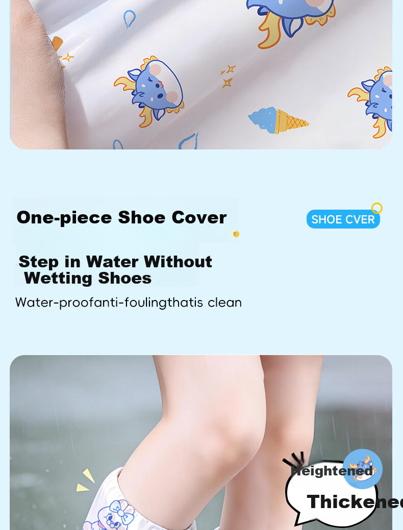Qihaiqiu Kids Disposable Rain Shoe Covers Thickened Long Waterproof Non-slip Wear-resistant Rabbit Design - 6 Pieces Pack 4