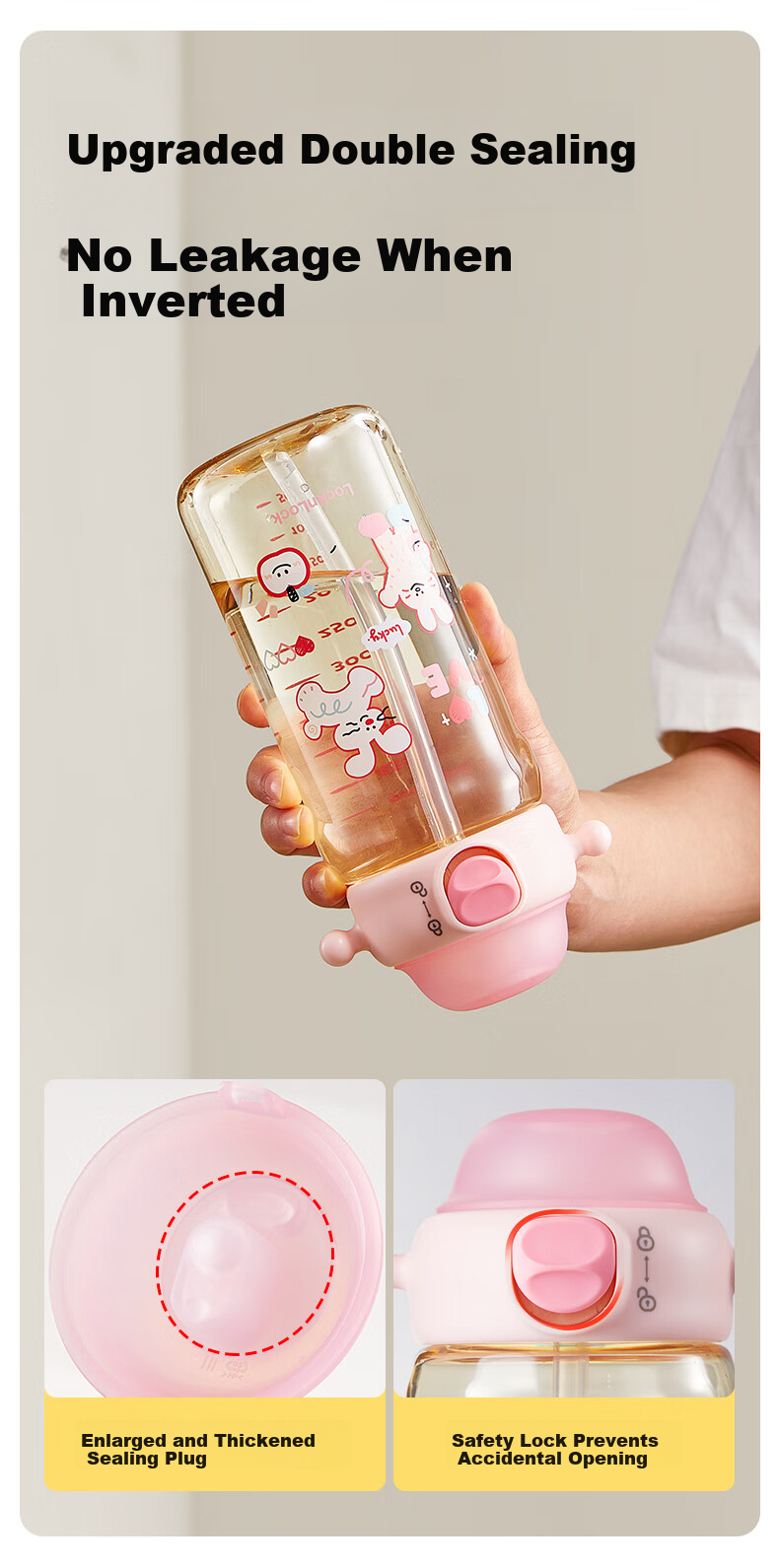 Lock&Lock Kids Water Bottle Summer PPSU Straw Cup 3-6 Years Old Kindergarten Student Direct Drinking Cup 7