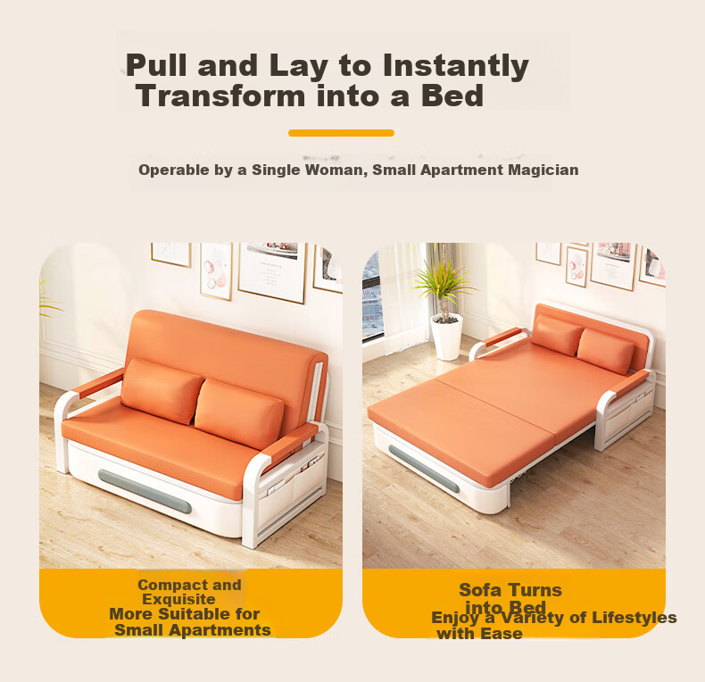 Yamile Foldable Sofa Bed 2-in-1 2025 New Model Pull-Out Foldable Multifunctional Small Apartment Single Sofa Bed 2