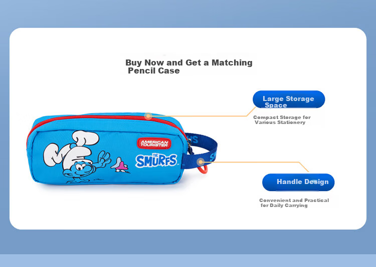 AMERICAN TOURISTER Boys' Safe Backpack Set for Grades 1-4, Children's Antibacterial Lightweight Blue Smurfs UF5 Backpack 4