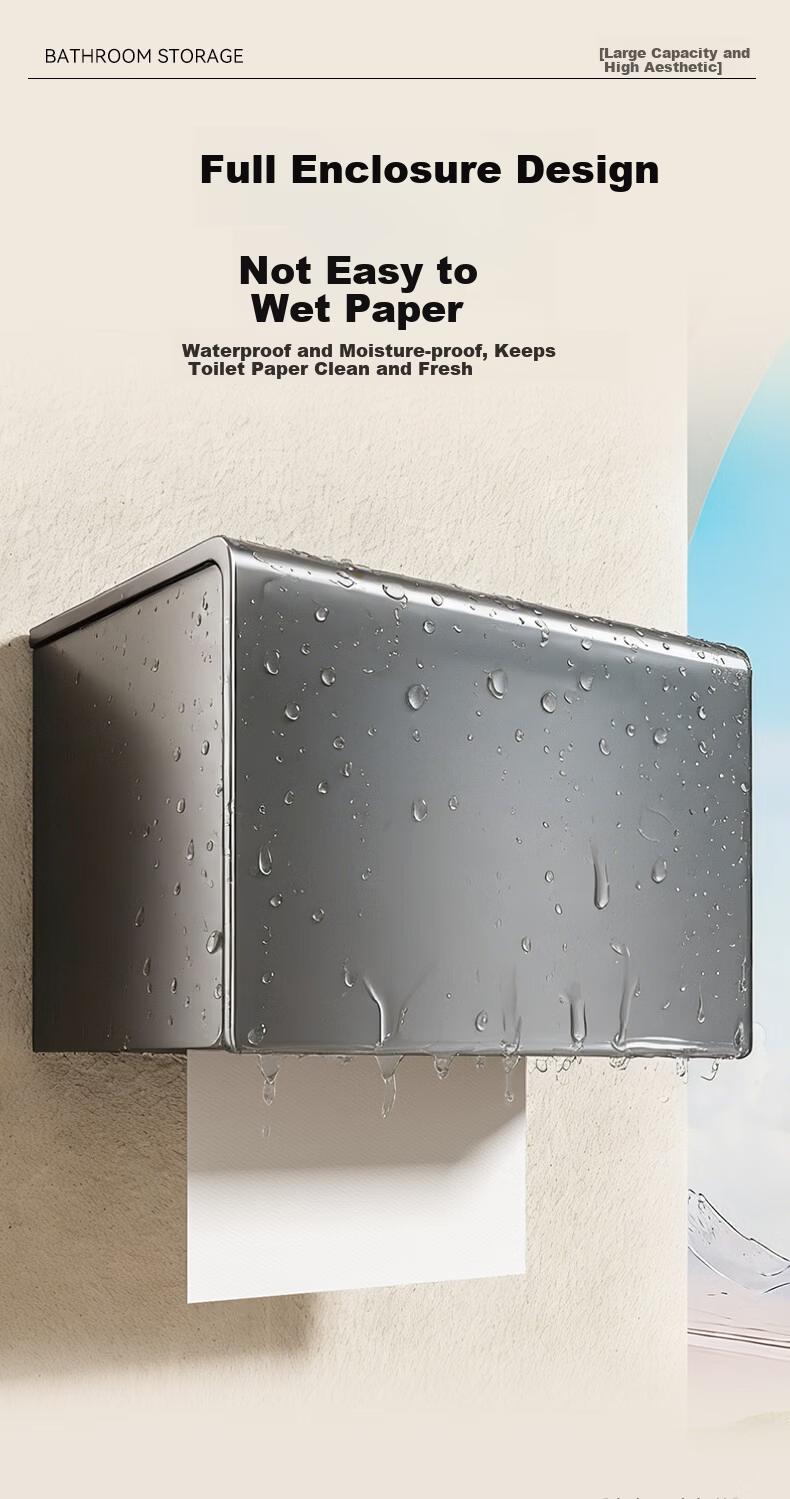 Baihan Bathroom Tissue Box, Toilet Paper Holder, Toilet Paper Dispenser, Roll Paper Holder, Tissue Rack, No Drilling Required, Bathroom Accessory 2
