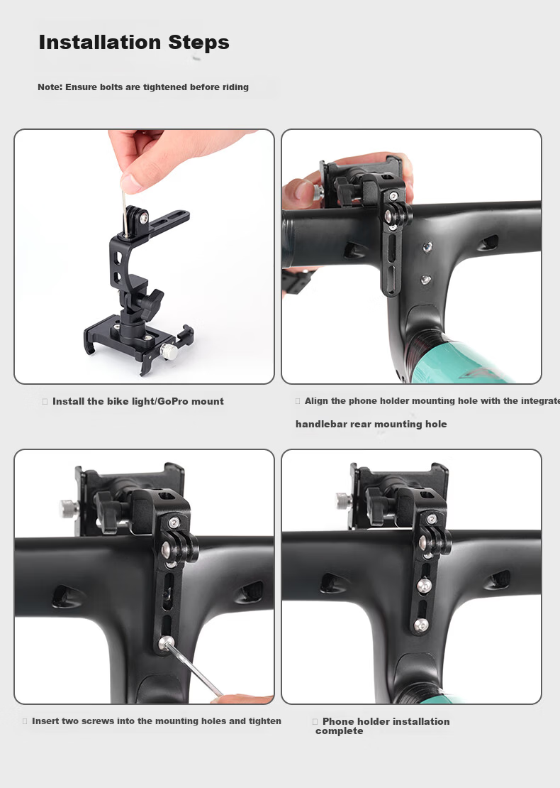 Captain Tas Aluminum Alloy 2-in-1 Bicycle Phone Holder Mountain Bike Integrated Handlebar Road Bike Navigation Mount Cycling Gear 11