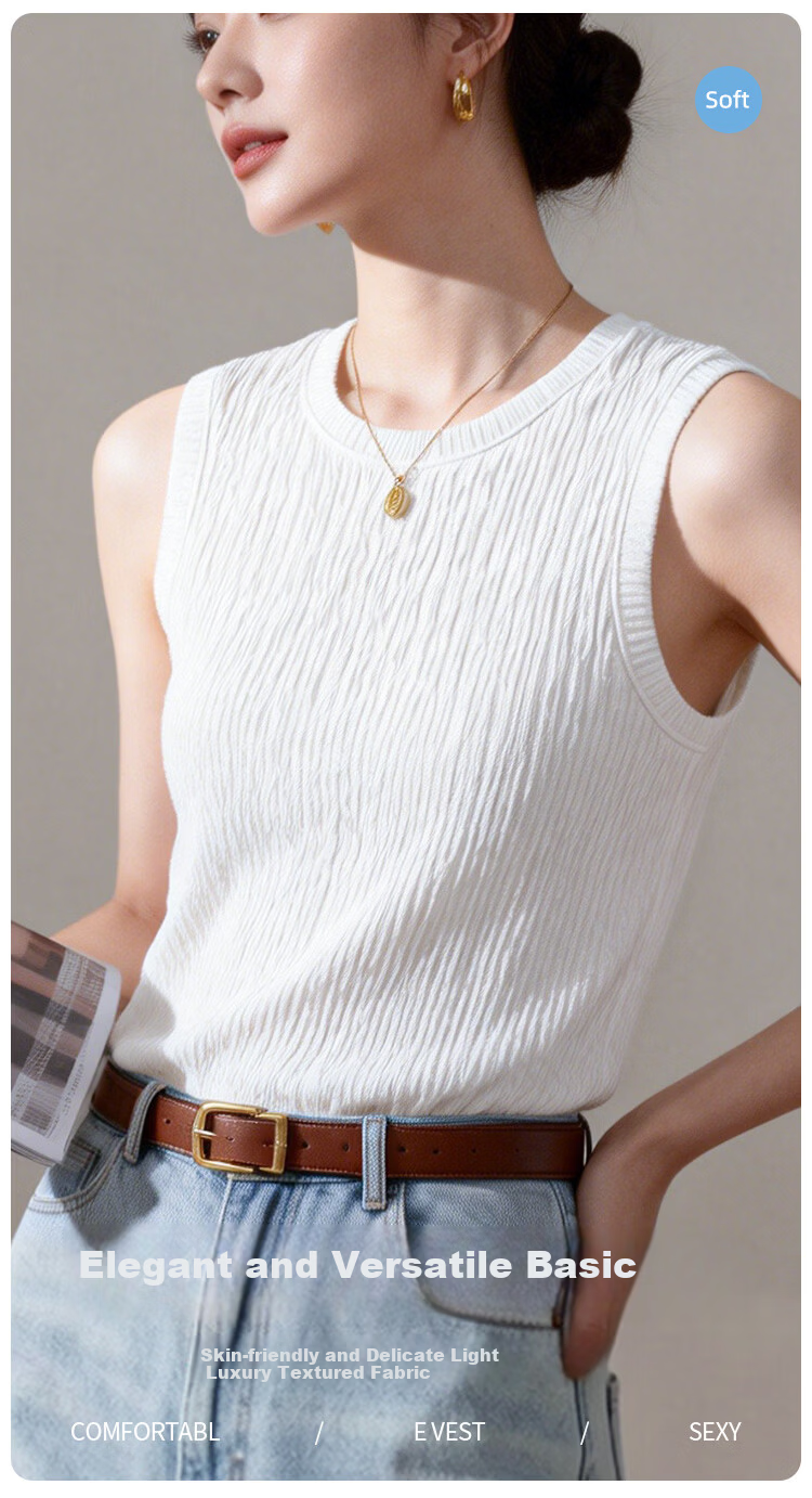 Nanjiren Women's Summer Thin Sleeveless Tank Top T-Shirt Elegant Commuter Base Vest White M 2