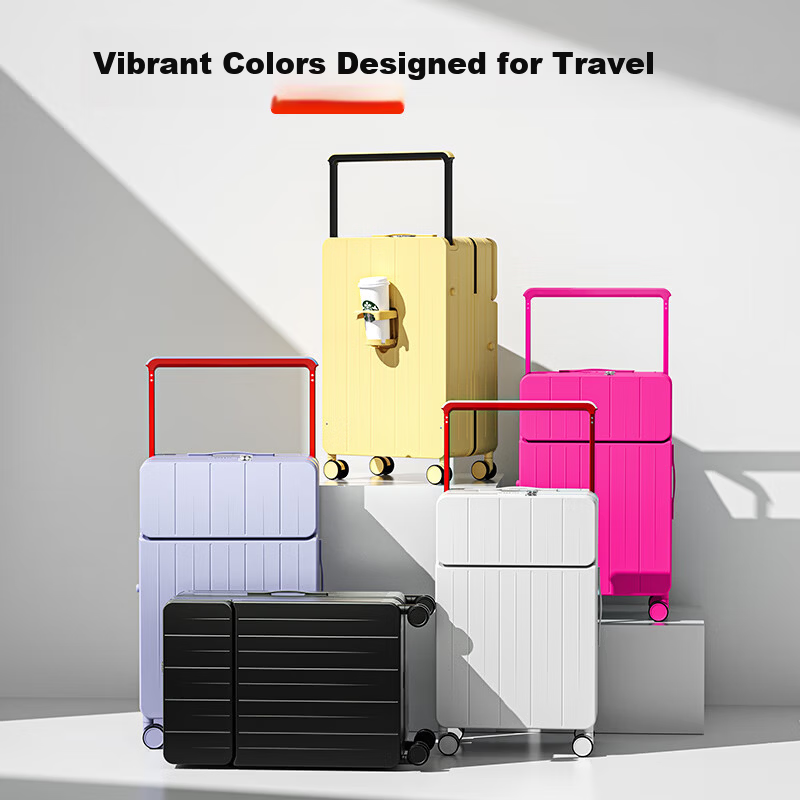 DTA Luggage Suitcase Women Front Open Multifunctional Wide Rod Travel Case Password Leather Box Men White 20 Inch