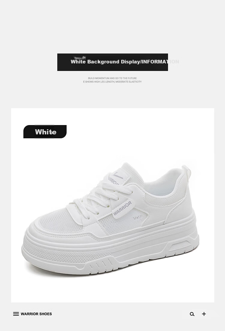 Warrior Official Women's Sneakers 2026 Summer Thick Sole Height Increasing Breathable Mesh White Shoes White Size 37 21