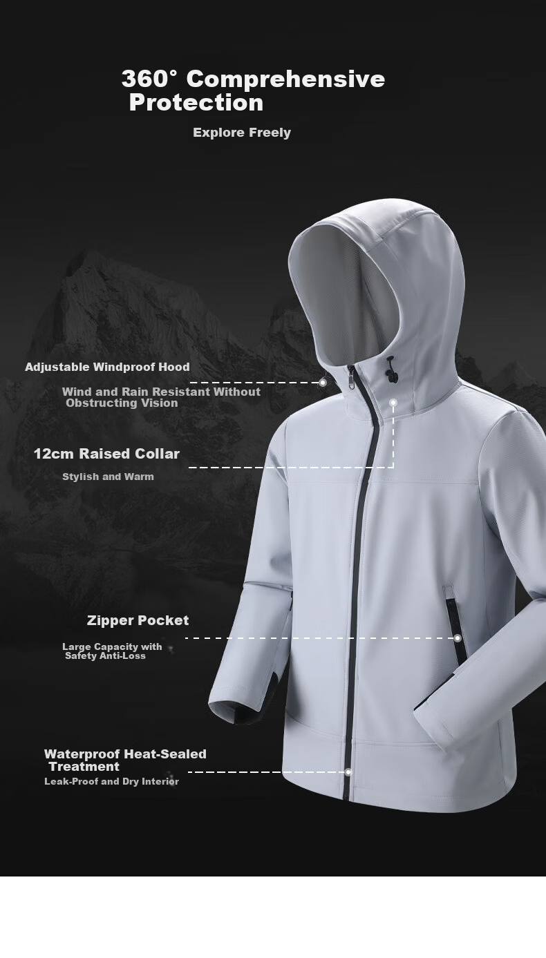Baleno S&K Series Men's Winter Fleece-Lined Outdoor Sports Jacket Windproof Warm Water-Repellent Hooded Coat Autumn Winter 7