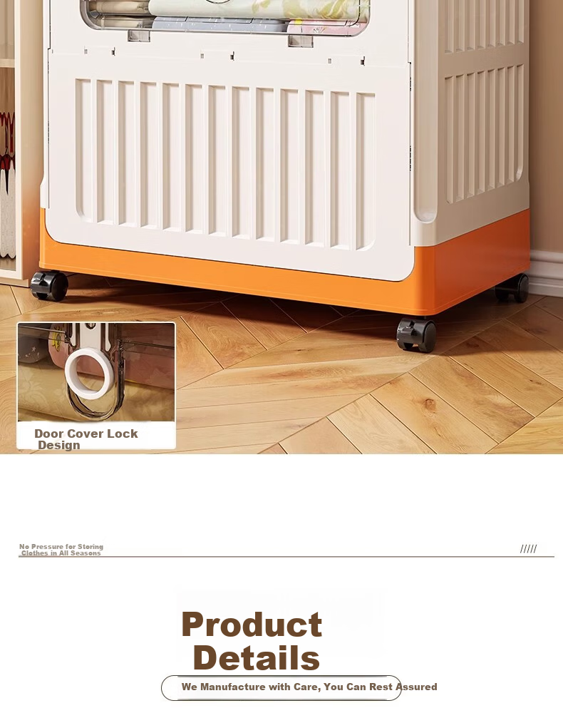 Shunyou Large Capacity Clothes Storage Box with Flip Lid and Wheels Orange SY-1365 4