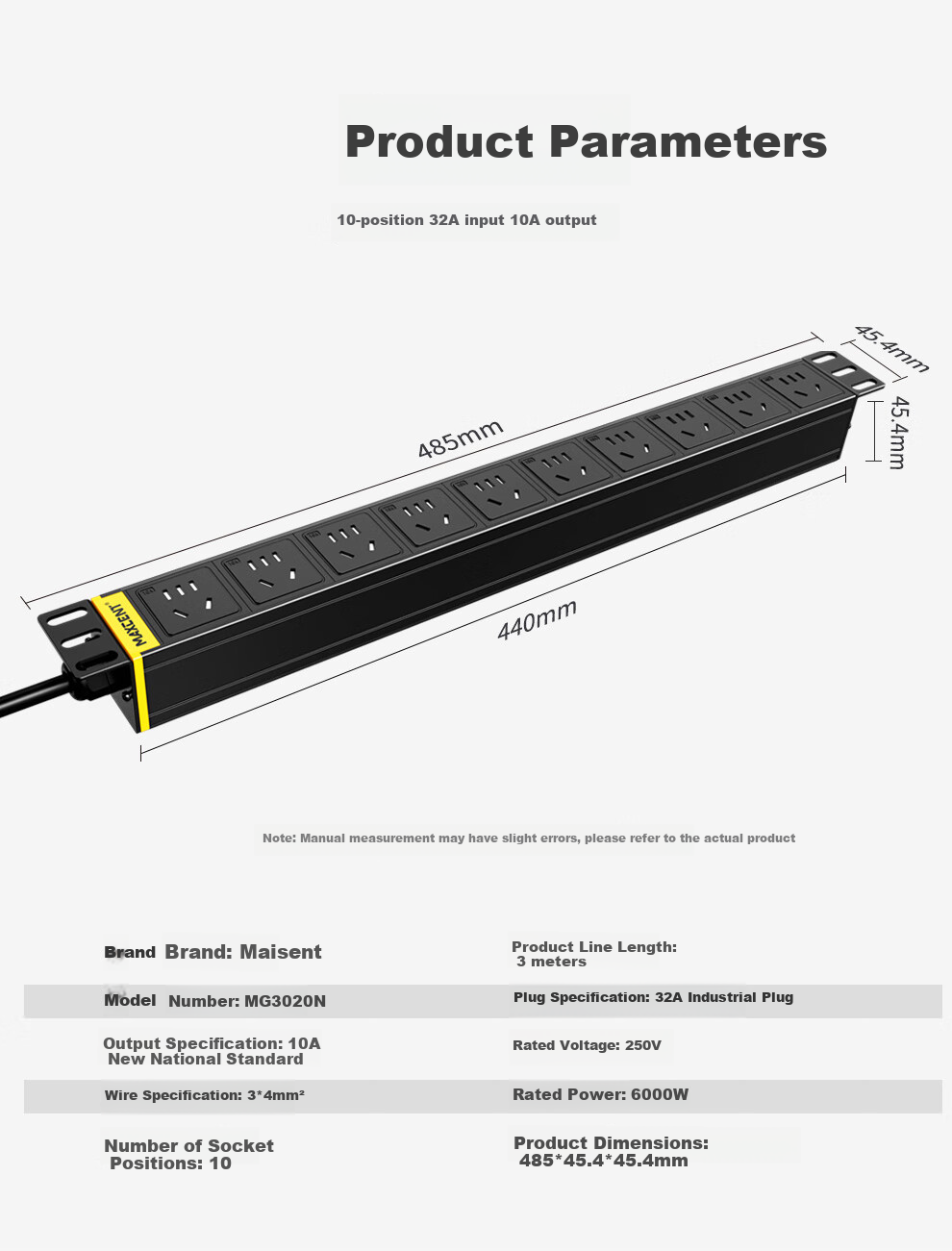 MAXCENT PDU Cabinet Socket 10-Port 32A Industrial Plug 10A Output New National Standard High-Power Industrial Power Strip MG3020N 8