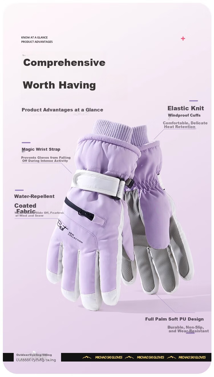 Jian Cai Ski Gloves Men Autumn Winter Fleece Thickened Water-Repellent Touchscreen Outdoor Sports Cold-Resistant Warm Cotton Gloves Women 5