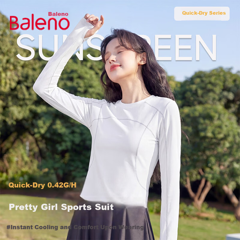 Baleno Women's Cooling T-Shirt Summer 7A Antibacterial Sports Running Cycling UV Protection Long Sleeve UPF50+ Quick-Dry Sun Protection Shirt