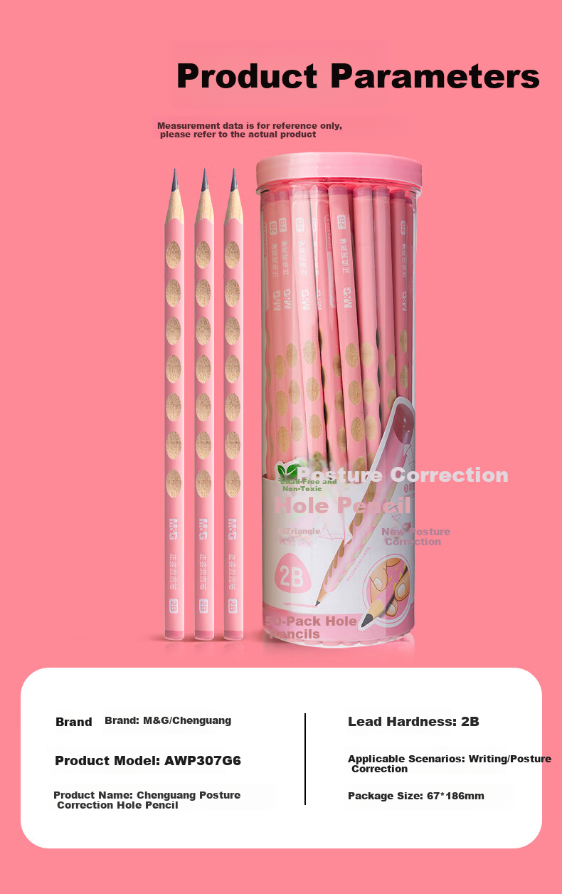 M&G 2B Stationery Pencils 50pcs Triangular Wooden Grip Pencils for Elementary Students Handwriting Practice Posture Correction AWP307G6 Pink 3