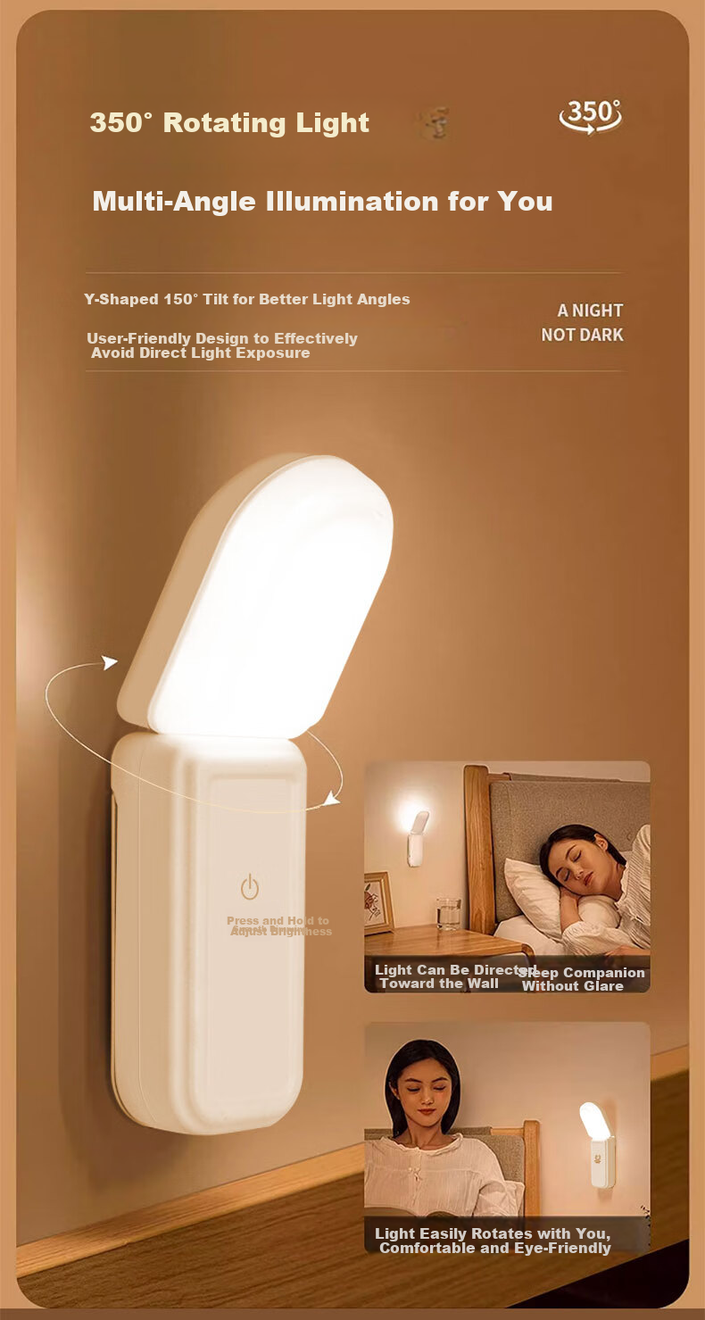 Jingqian Small Night Light Bedroom Bedside Reading Lamp Wall-Mounted Magnetic Rechargeable Desk Lamp Eye Protection Study Light 8