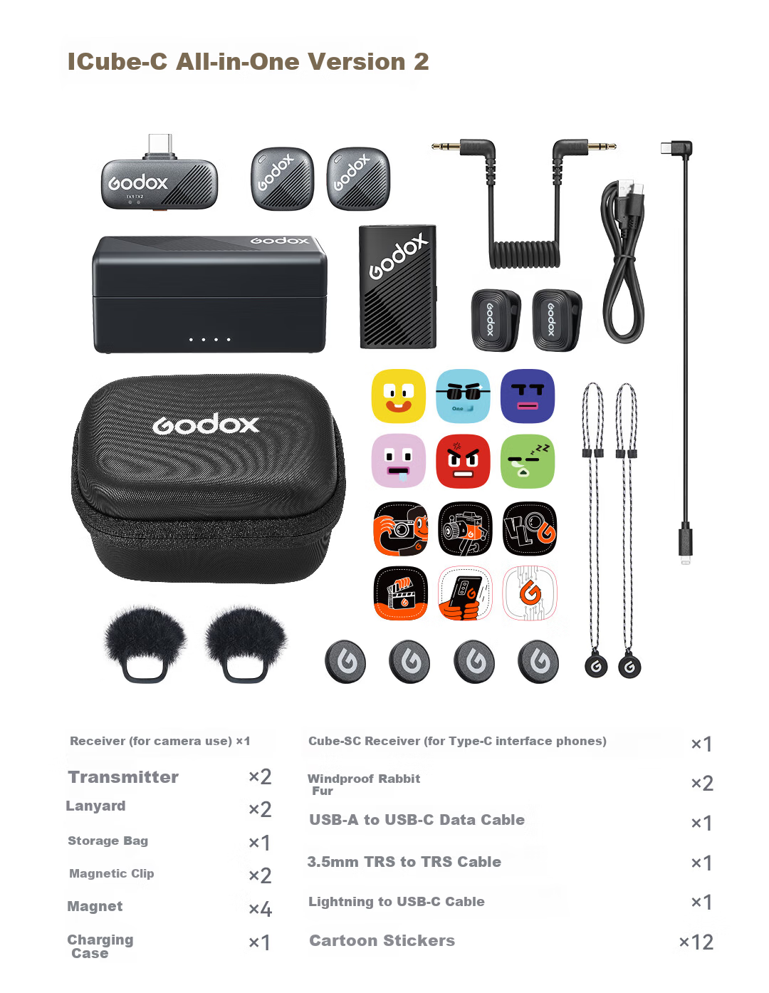 Godox Cube-C Kit2 Wireless Lavalier Microphone Outdoor Interview Vlog Live Recording Noise Reduction Sound Card Mini Lapel Microphone [White One-to-Two] 14